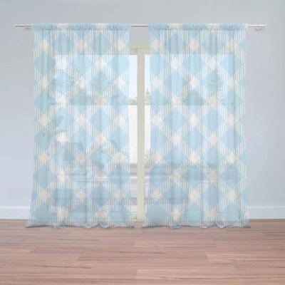 Sablio Záclony Modrobílé čtverce: 2ks 150x250cm – Zboží Mobilmania