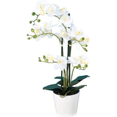 Umělá květina Orchidej bílá v květináči, 70cm
