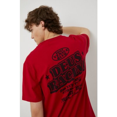 Bavlněné tričko Deus Ex Machina s potiskem červená