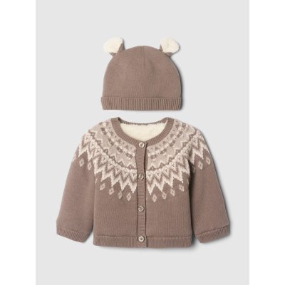 GAP Baby set kardiganu a čepice Fair Isle Hnědá Hnědá – Zboží Dáma