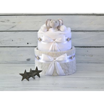 dortNEdort Dvoupatrový vánoční plenkový dort se sloníkem Miminku už je víc než půl roku, Barva dortuNEdortu nebo vzor deky: Bílá stuhpro holčičku – Zboží Dáma