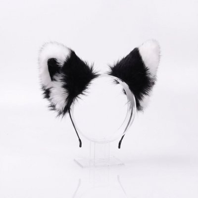 B-TOP Černo-bílá plyšová čelenka do vlasů – kočičí uši – Zboží Dáma