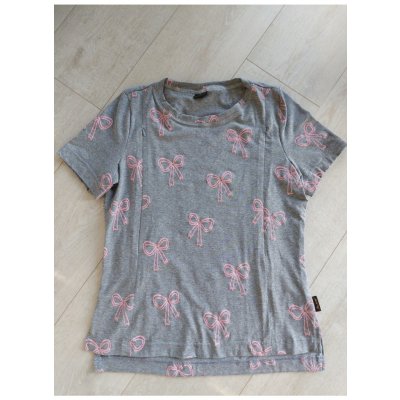 Jsem máma Bavlněné kojicí tričko se skrytými zipy šedé s mašličkami – Zboží Dáma