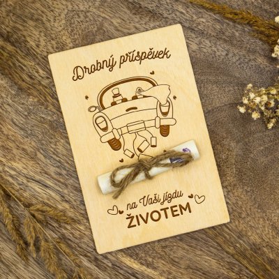 Dřevia Dřevěná karta na peníze - Svatební příspěvek na Vaši jízdu životem – Zboží Živě