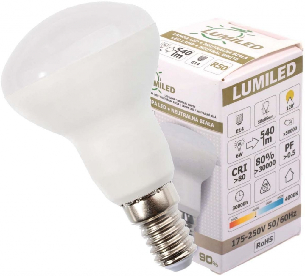 Lumiled LED žárovka LED E14 R50 6W = 60W 540lm 4000K Neutrální bílá 120° od  47 Kč - Heureka.cz