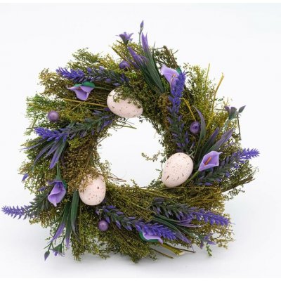 DECOLED Velikonoční věnec, 25 x 25 x 8 cm, zelený věnce, fialové květy – Hledejceny.cz