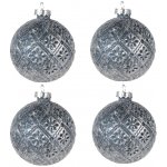 Clayre & Eef Set 4ks modro-stříbrná vánoční skleněná ozdoba koule - Ø 8*8 cm – Hledejceny.cz