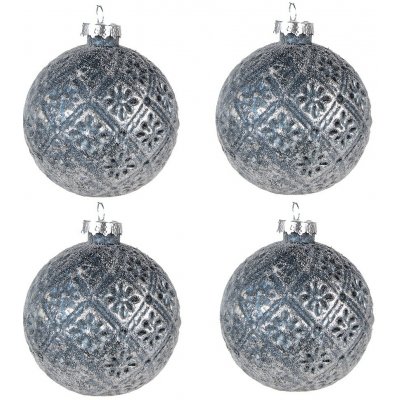 Clayre & Eef Set 4ks modro-stříbrná vánoční skleněná ozdoba koule - Ø 8*8 cm – Hledejceny.cz