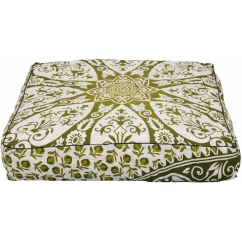 Sanu Babu Meditační polštář čtverec khaki zeleno-bílá 90x90x20