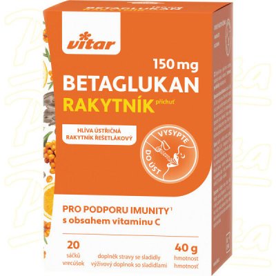 Vitar Betaglukan 150 mg prášek v sáčcích, příchuť rakytník 20 ks – Hledejceny.cz