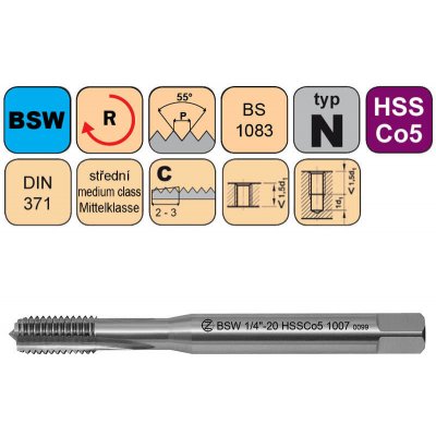 NÁSTROJE CZ Závitník strojní BSW 1/16"-60 střední HSSCo5 DIN 371 C - CZZ1007-BSW-1/16"-60 – Hledejceny.cz