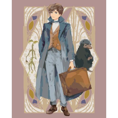 ZUTY Malování podle čísel KRESLENÝ MLOK SCAMANDER S KUFREM KŮROLEZ VĚTVÍK A HRABÁK FANTASTICKÁ ZVÍŘATA Rozměr 40 x 50 cm Rámování bez rámu a bez vypnutí plátna – Zbozi.Blesk.cz