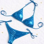 Třpytivé Sparkle*Me plavky bikiny brazilky na zavazování s řasením na zadečku modrá – Zboží Dáma