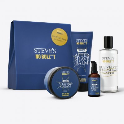 Steve's No Bull***t balzám po holení 100 ml + Sandalwood krém na holení 100 ml + olej před holením 50 ml + Blue Velvet voda po holení 100 ml – Zboží Mobilmania