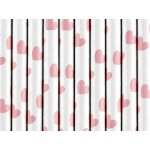 PartyDeco Papírová brčka bílá s růžovými srdíčky 10 ks – Zboží Dáma