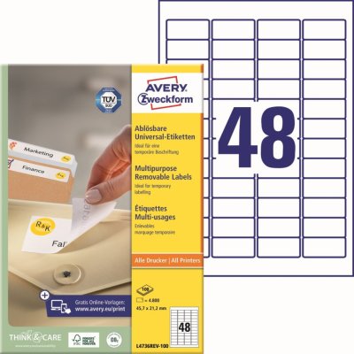 Avery Zweckform L4736REV-100 Snímatelné etikety 45,7x21,2mm 4800 ks bílá – Hledejceny.cz