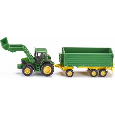 Siku John Deere Traktor s čelním nakladačem a přívěsem 1:87