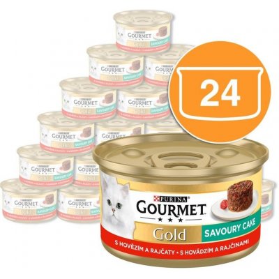 Gourmet Gold Směs dušených & grilovaných kousků s hovězím & kuřetem 24 x 85 g