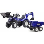 FALK Šlapací traktor New Holland T8 s nakladačem rypadlem a maxi vlečkou modrý – Zboží Dáma