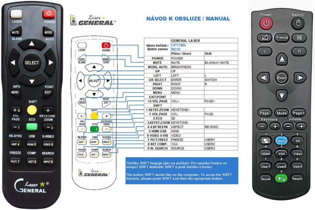 Dálkový ovladač General OPTOMA W311