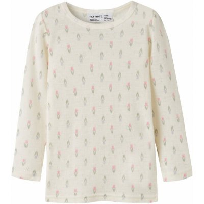 Dětské funkční tričko s merinem Name It Wang Small flowers dlouhý rukáv coconut milk – Hledejceny.cz