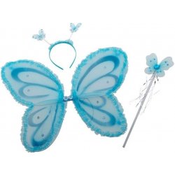 Křídla čelenka a hůlka s motýlky modrá