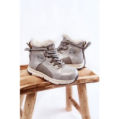 Big Star Shoes dětské zateplené kozačky na zip KK374178 stříbrný