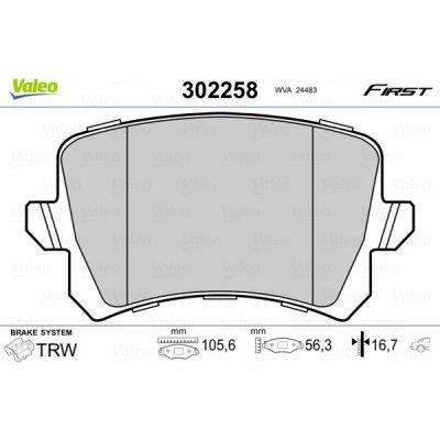 VALEO Sada brzdových destiček, kotoučová brzda 302258 – Zboží Mobilmania