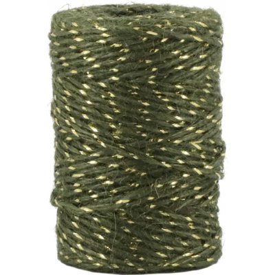 Chic Antique Jutový provázek 50 m – Olive / Gold thread, zelená barva – Zboží Dáma