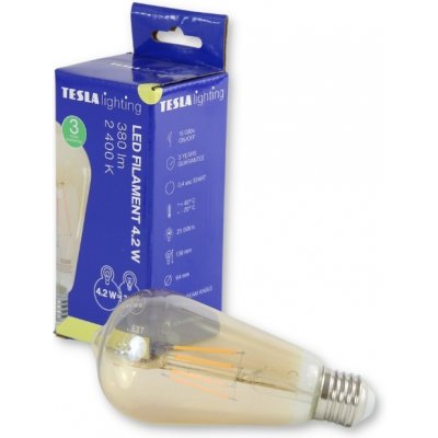 Tesla LED žárovka CONE BULB VINTAGE, E27, 4,2W, 230V, 380lm, 2400K, 360st, zlatá – Hledejceny.cz