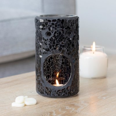 Jones Home and Gift Jones HomeSkleněná aroma lampa mozaika černá 14,5 x 8,5 x 8,5 cm – Zboží Dáma