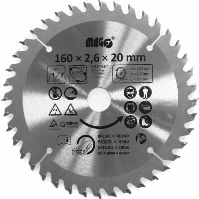 MAGG pilový kot. 160x2,6x20 / 40 zubů střídavě šikmé – Zbozi.Blesk.cz