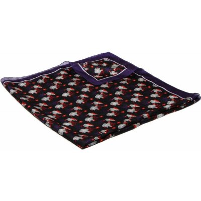 hedvábný šátek s potiskem černý s tmavě fialovomodrou a červenou – Zboží Mobilmania
