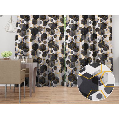 Biante Bavlněný závěs Sandra SA-568 Šedo-modrofialové mramorové hexagony na bílém 150x200 cm – Hledejceny.cz