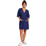 B233 Tunic dress with V-neck and front pockets černá – Sleviste.cz