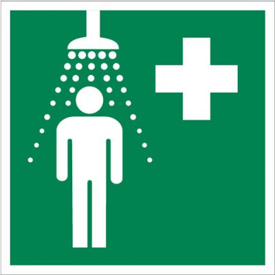 Značka Bezpečnostní sprcha, samolepicí fólie, 15 × 15 cm