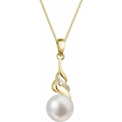 Evolution Group Zlatý náhrdelník s bílou říční perlou a brilianty 92PB00054
