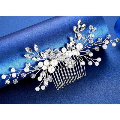 Camerazar Elegantní Stříbrný Svatební Hřeben s Křišťálovou Květinou a Perleťovou Ozdobou, 18 cm x 6 cm – Zboží Mobilmania