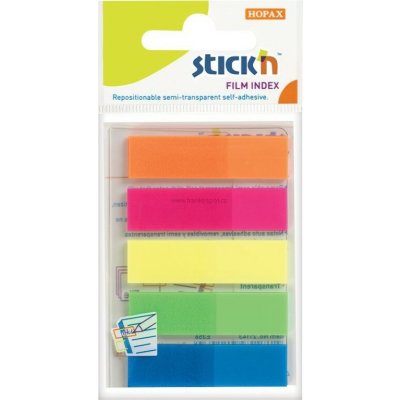 Samolepicí plastové záložky Stick'n by Hopax, 45 x 12 mm, 5 x 12 lístků, neonový mix – Hledejceny.cz
