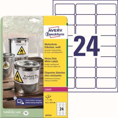 Avery Zweckform L4773-8 Odolné PET etikety 63,5x33,9mm 192 ks bílá – Zboží Mobilmania