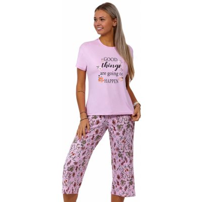 Růžové květované jemné luxusní dámské pyžamo Capri - HAPPEN 1D1202 růžová S – Sleviste.cz