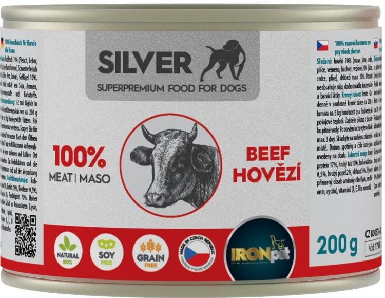 IRONpet Silver Dog Hovězí 100% masa 200 g