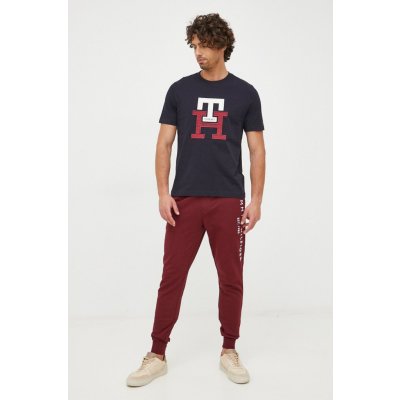 Bavlněné tepláky Tommy Hilfiger vínová s aplikací – Zboží Mobilmania