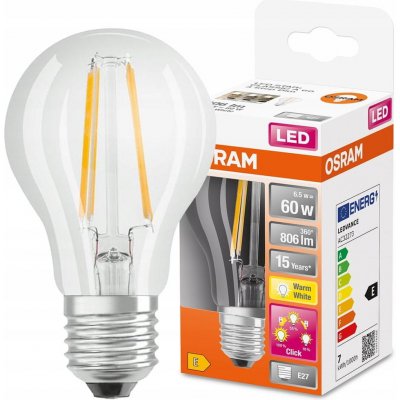 Osram Stmívatelná LED žárovka E27 A60 6,5W = 60W 806lm 2700K Teplá bílá FILAMENT 3-step DIM – Zboží Mobilmania