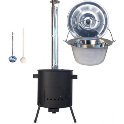 Kessel kotlík na guláš nerez 0,8 mm 22 l INOX speciální žáruvzdorná kotlina Plus 600 °C 42 cm poklice nerez 47 cm INOX naběračka a vařečka 50 cm PARTY – Sleviste.cz