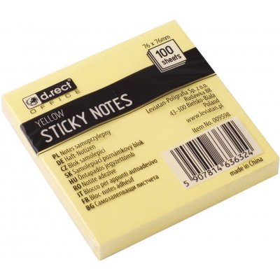 Samolepicí bloček 75×75mm žlutý, cik-cak, 100 listů – Sleviste.cz