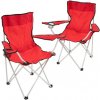 Zahradní židle a křeslo Divero D68387 Set červených skládacích kempingových židlí s držákem nápojů