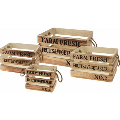 Lepaso Dřevěné bedýnky FARM FRESH s/4 hnědé 116395 041 KR2000020 – Zboží Mobilmania