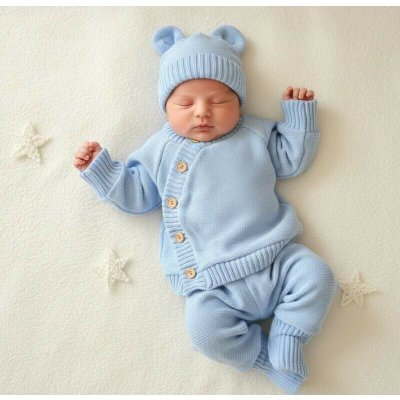 Kojenecká rostoucí 3D pletená souprava modrá – Zboží Dáma