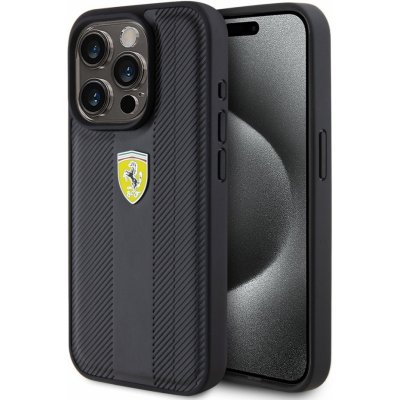 Ferrari PU Leather Hot Stamp Groove Pattern iPhone 15 Pro černé